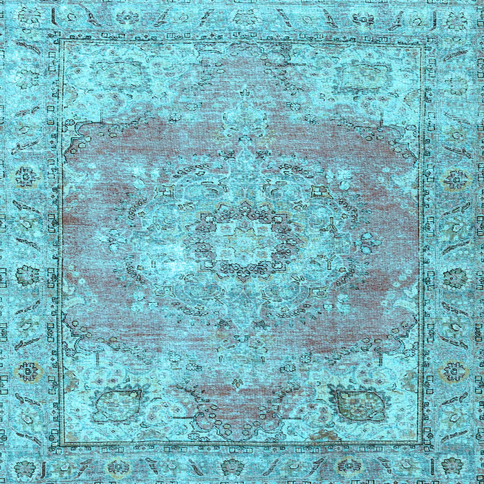 Square Machine Washable Medallion Light Blue Traditional Rug, wshtr4501lblu