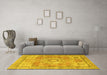 Machine Washable Medallion Yellow Traditional Rug in a Living Room, wshtr4501yw