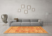 Machine Washable Medallion Orange Traditional Area Rugs in a Living Room, wshtr4501org