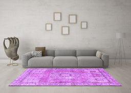 Machine Washable Medallion Purple Traditional Area Rugs in a Living Room, wshtr4501pur
