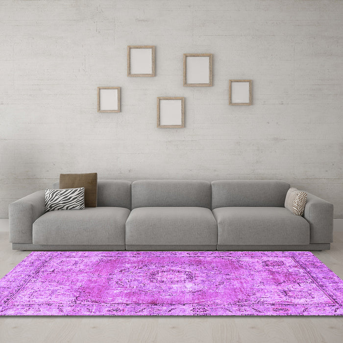 Machine Washable Medallion Purple Traditional Area Rugs in a Living Room, wshtr4501pur