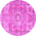 Round Machine Washable Medallion Pink Traditional Rug, wshtr4501pnk