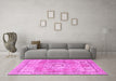 Machine Washable Medallion Pink Traditional Rug in a Living Room, wshtr4501pnk