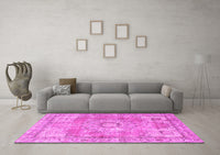 Machine Washable Medallion Pink Traditional Rug, wshtr4501pnk