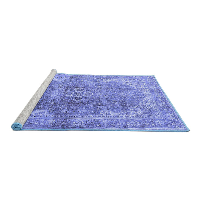 Sideview of Machine Washable Medallion Blue Traditional Rug, wshtr4502blu