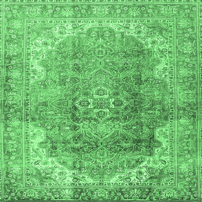 Square Medallion Emerald Green Traditional Rug, tr4502emgrn
