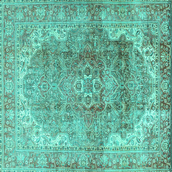 Square Medallion Turquoise Traditional Rug, tr4502turq