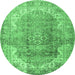 Round Medallion Emerald Green Traditional Rug, tr4502emgrn