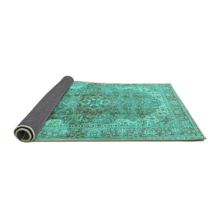 Sideview of Medallion Turquoise Traditional Rug, tr4502turq