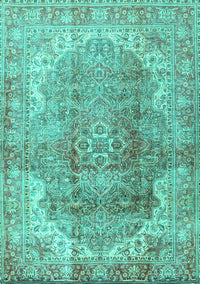 Medallion Turquoise Traditional Rug, tr4502turq