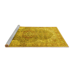 Sideview of Machine Washable Medallion Yellow Traditional Rug, wshtr4502yw