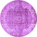 Round Machine Washable Medallion Purple Traditional Area Rugs, wshtr4502pur