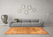 Machine Washable Medallion Orange Traditional Area Rugs in a Living Room, wshtr4502org