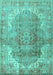 Machine Washable Medallion Turquoise Traditional Area Rugs, wshtr4502turq