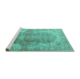 Sideview of Machine Washable Medallion Turquoise Traditional Area Rugs, wshtr4502turq