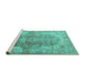 Sideview of Machine Washable Medallion Turquoise Traditional Area Rugs, wshtr4502turq