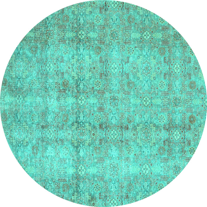 Round Machine Washable Persian Turquoise Traditional Area Rugs, wshtr4503turq