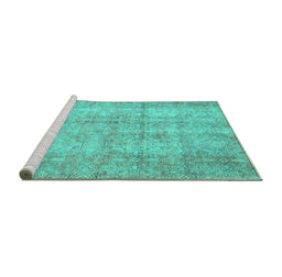 Sideview of Machine Washable Persian Turquoise Traditional Area Rugs, wshtr4503turq