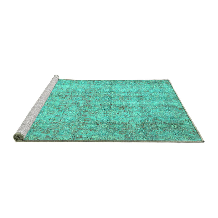 Sideview of Machine Washable Persian Turquoise Traditional Area Rugs, wshtr4503turq