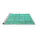 Sideview of Machine Washable Persian Turquoise Traditional Area Rugs, wshtr4503turq