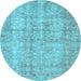 Round Machine Washable Persian Light Blue Traditional Rug, wshtr4503lblu