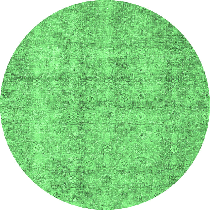 Round Machine Washable Persian Emerald Green Traditional Area Rugs, wshtr4503emgrn