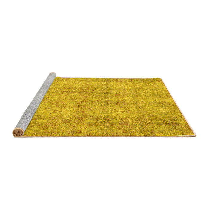 Sideview of Machine Washable Persian Yellow Traditional Rug, wshtr4503yw