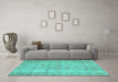 Machine Washable Persian Turquoise Traditional Area Rugs in a Living Room,, wshtr4503turq