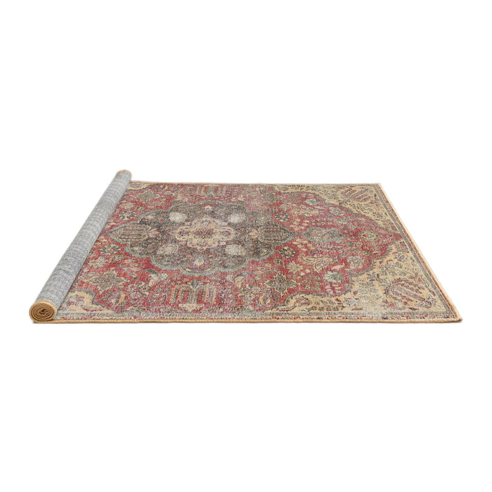 Sideview of Machine Washable Traditional Copper Red Pink Rug, wshtr4504