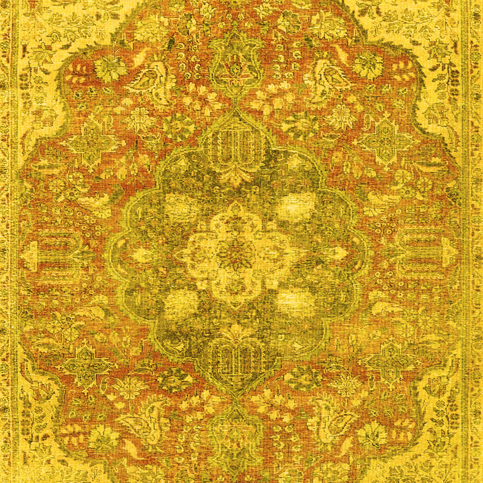 Machine Washable Medallion Yellow Traditional Rug, wshtr4504yw