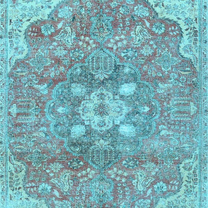 Machine Washable Medallion Light Blue Traditional Rug, wshtr4504lblu