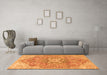 Machine Washable Medallion Orange Traditional Area Rugs in a Living Room, wshtr4504org