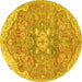 Round Machine Washable Medallion Yellow Traditional Rug, wshtr4504yw