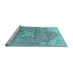 Sideview of Machine Washable Medallion Light Blue Traditional Rug, wshtr4504lblu
