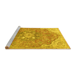 Sideview of Machine Washable Medallion Yellow Traditional Rug, wshtr4504yw