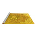 Sideview of Machine Washable Medallion Yellow Traditional Rug, wshtr4504yw