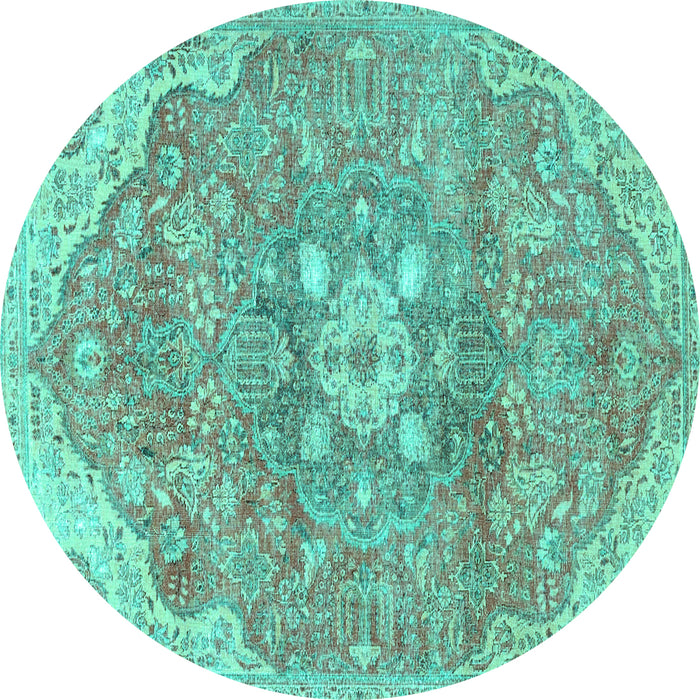 Round Machine Washable Medallion Turquoise Traditional Area Rugs, wshtr4504turq