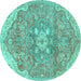 Round Machine Washable Medallion Turquoise Traditional Area Rugs, wshtr4504turq