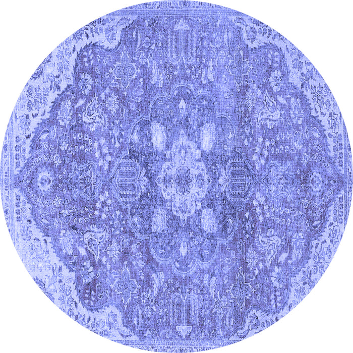 Round Machine Washable Medallion Blue Traditional Rug, wshtr4504blu