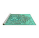 Sideview of Machine Washable Medallion Turquoise Traditional Area Rugs, wshtr4504turq