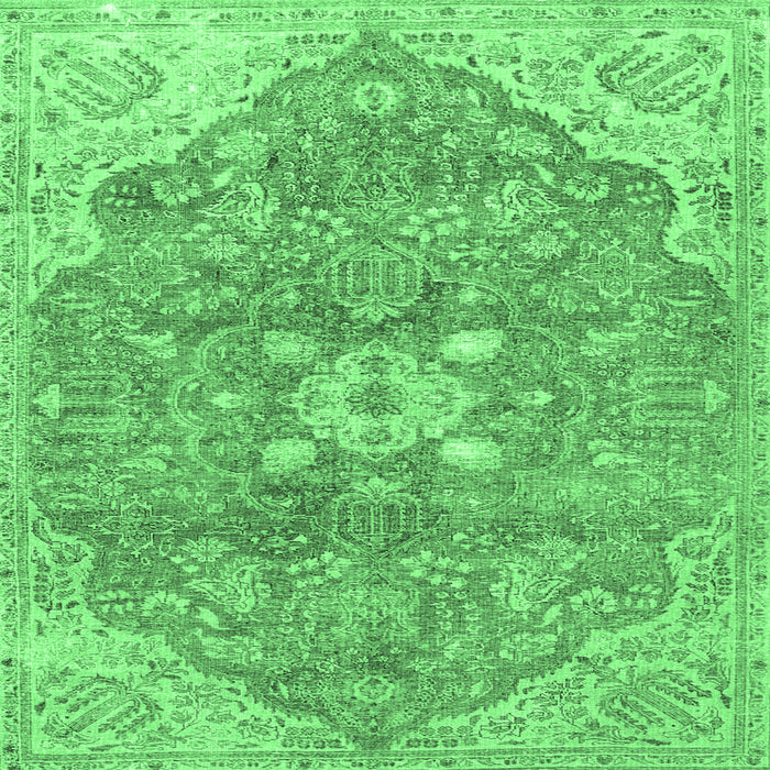 Square Medallion Emerald Green Traditional Rug, tr4504emgrn
