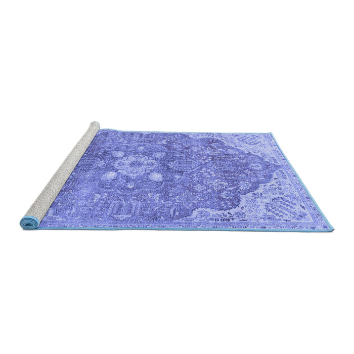 Sideview of Machine Washable Medallion Blue Traditional Rug, wshtr4504blu