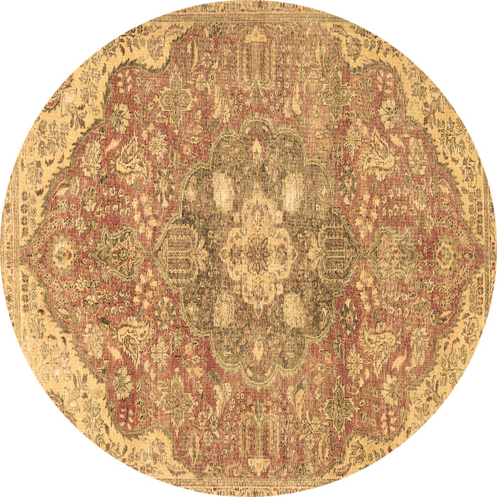 Round Machine Washable Medallion Brown Traditional Rug, wshtr4504brn