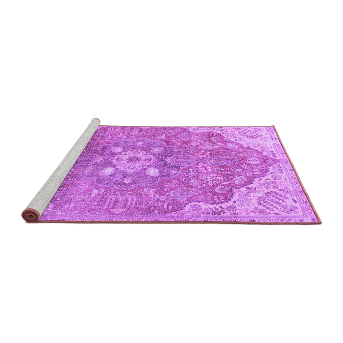 Sideview of Machine Washable Medallion Purple Traditional Area Rugs, wshtr4504pur