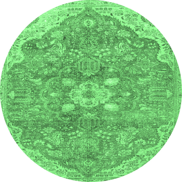 Round Medallion Emerald Green Traditional Rug, tr4504emgrn