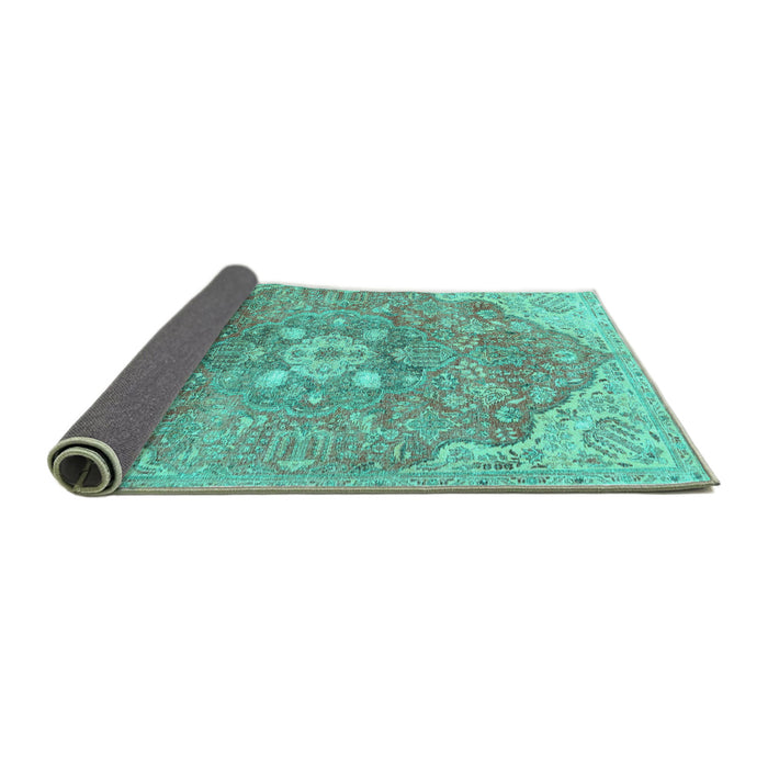 Sideview of Medallion Turquoise Traditional Rug, tr4504turq
