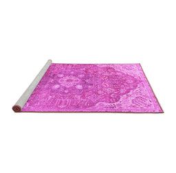Sideview of Machine Washable Medallion Pink Traditional Rug, wshtr4504pnk