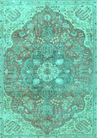 Medallion Turquoise Traditional Rug, tr4504turq