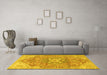 Machine Washable Medallion Yellow Traditional Rug in a Living Room, wshtr4504yw