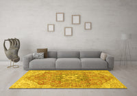 Machine Washable Medallion Yellow Traditional Rug, wshtr4504yw